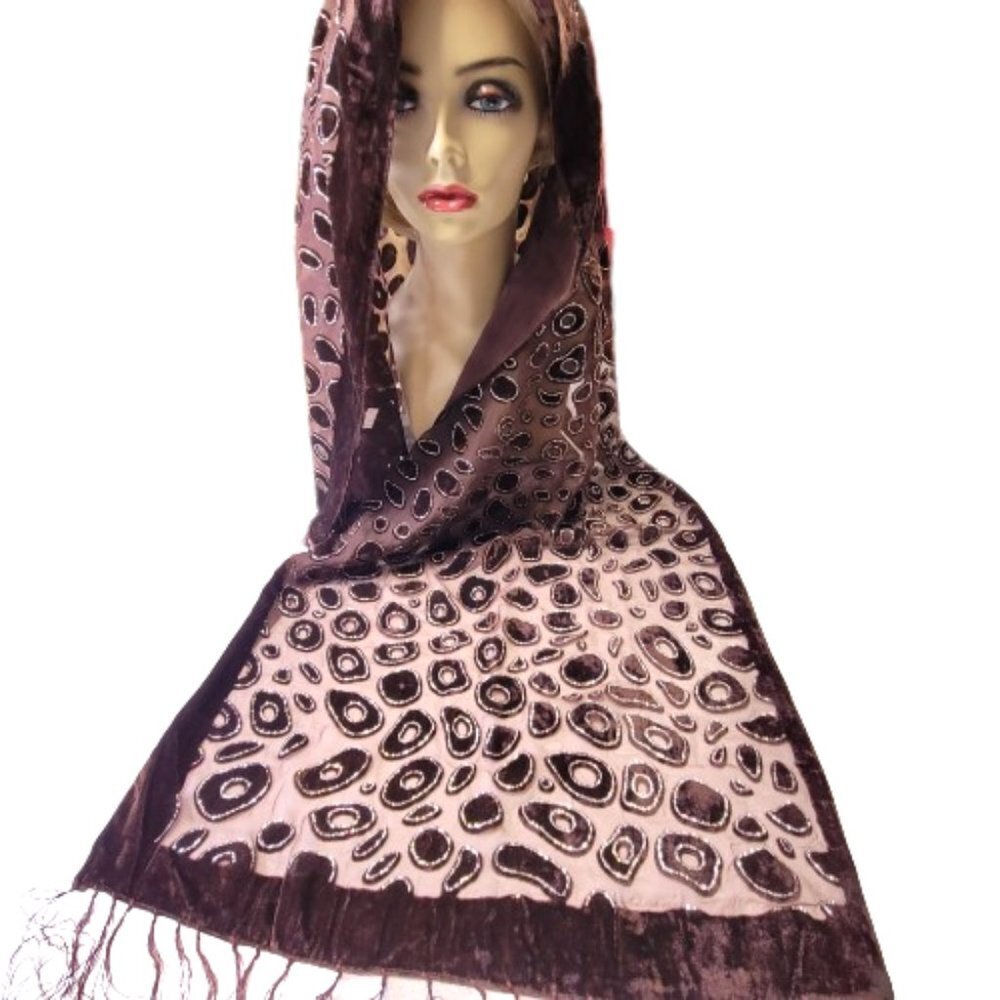 Glitter Dark Brown Scarf Long Rectangular with Tassels- NEW